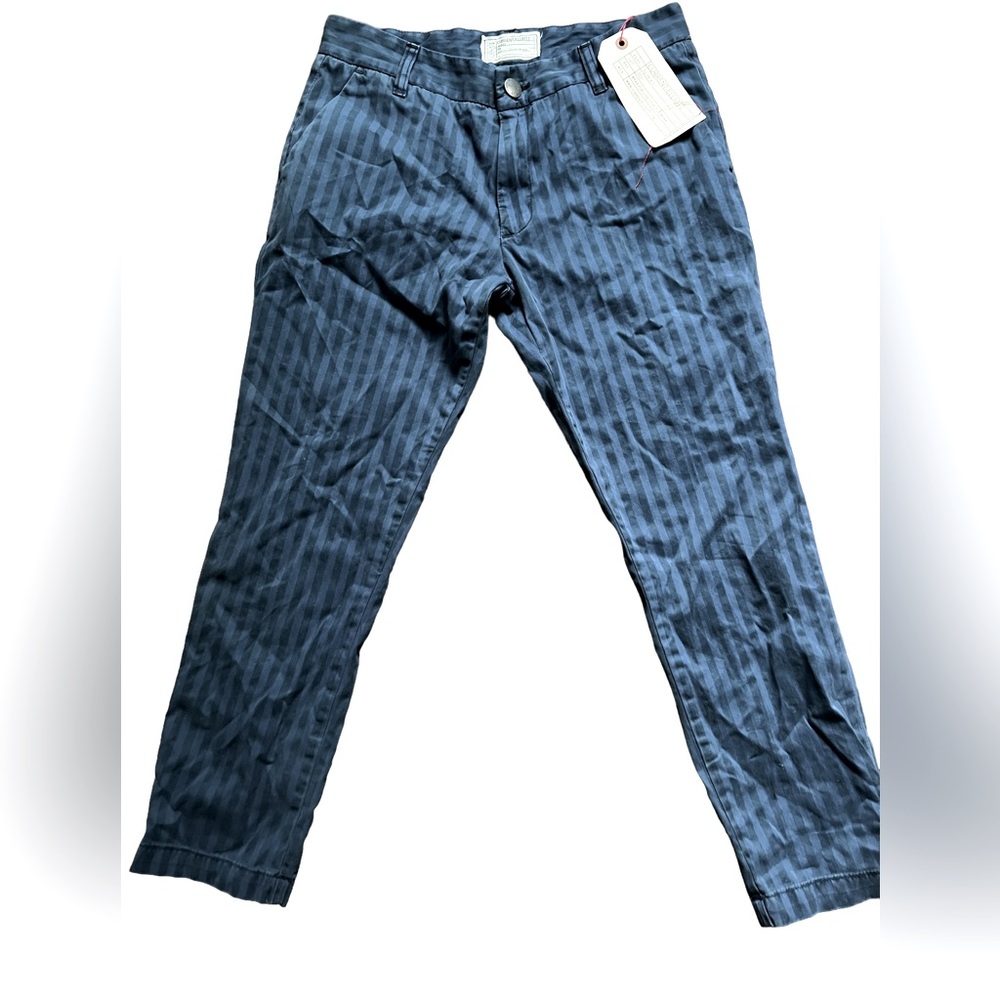 Current/Elliott Cropped Buddy Trouser in Blue Midtown Stripe NEW
